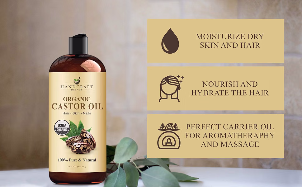 Handcraft Blends Organic Castor Oil 16 Fl Oz Natural Hair and Skin Care Oil