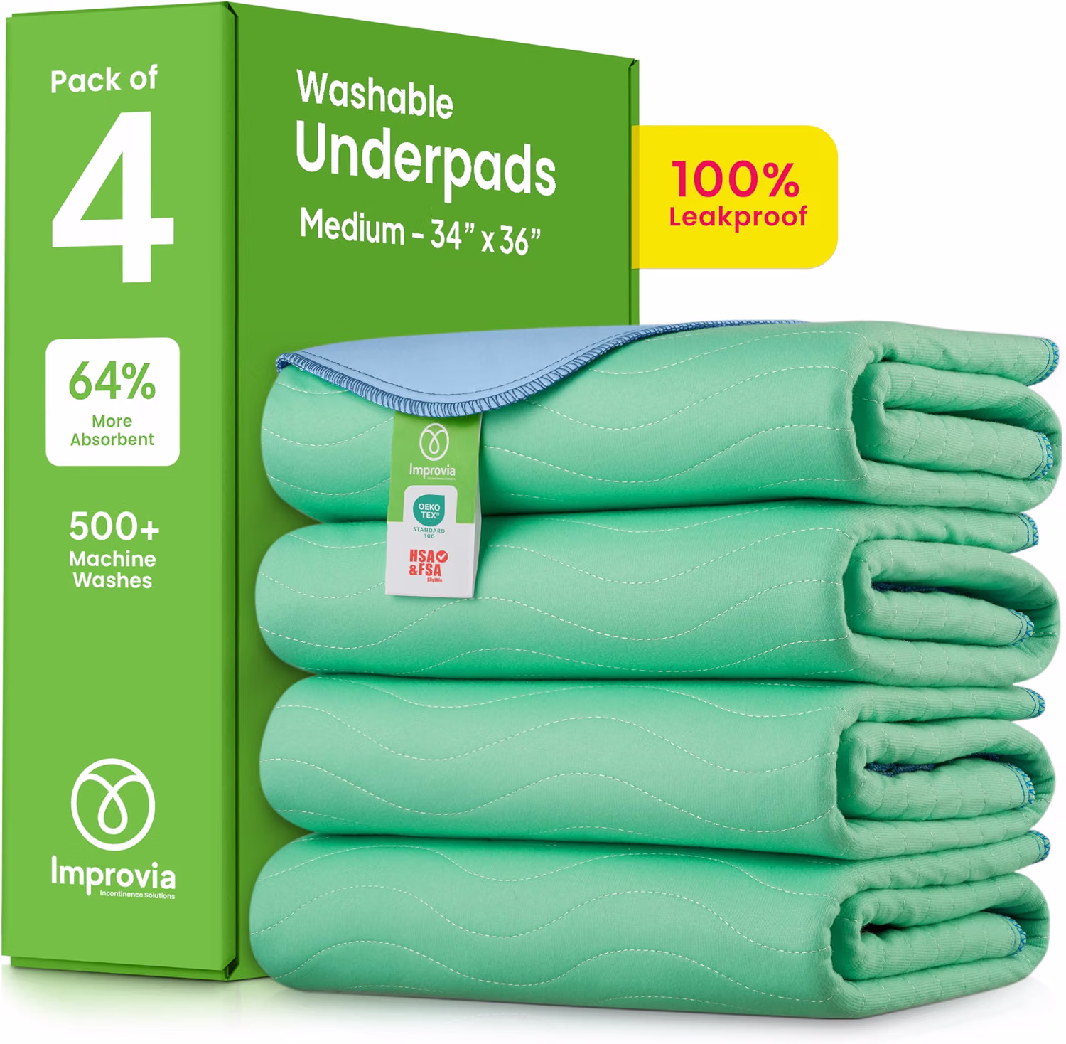 IMPROVIA washable underpads, reusable underpads, washable incontinence pads, heavy absorbency underpads, waterproof underpads, reusable bed pads, incontinence protection, bed protection pads, washable bed pads,