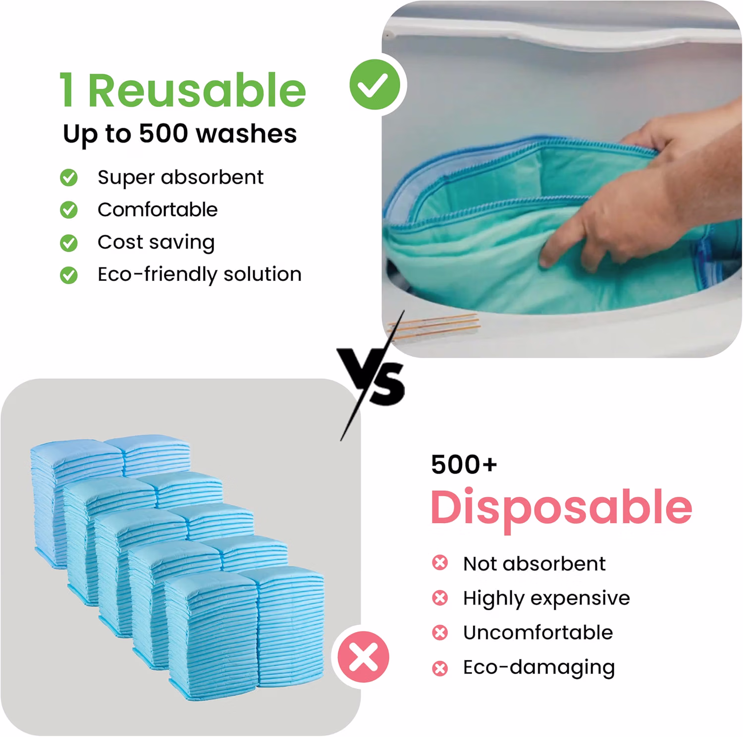 IMPROVIA Washable Underpads 34x36 Heavy Absorbency Reusable Incontinence Pads Pack of 4