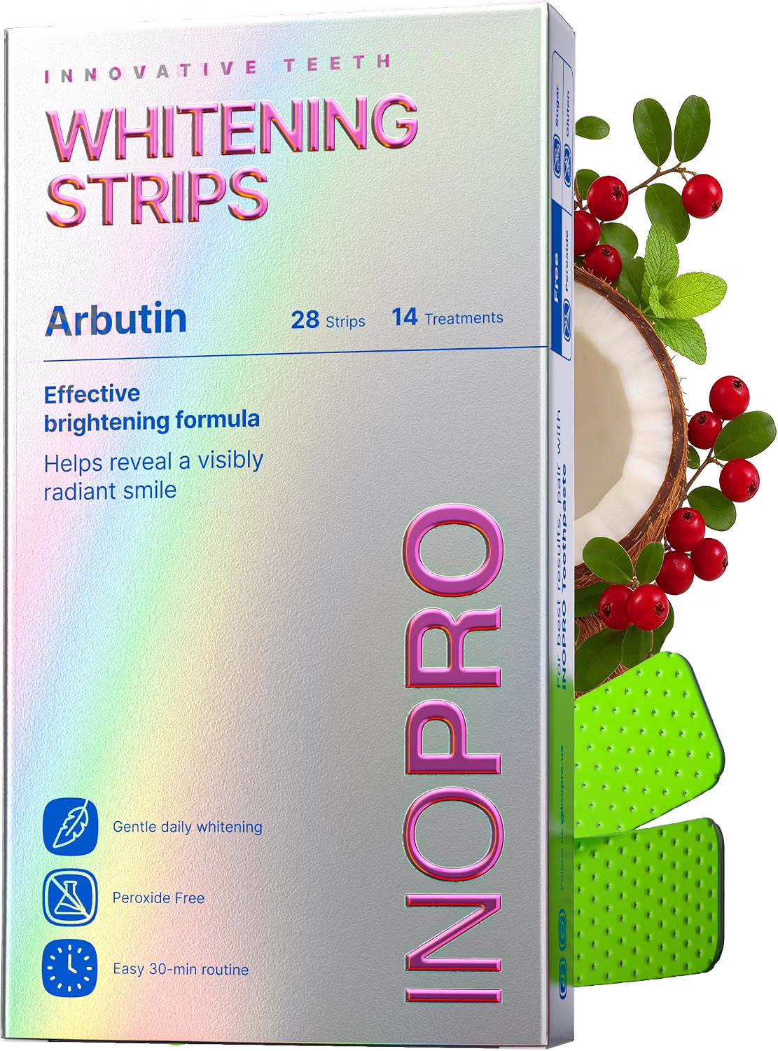 InoPro Green Peroxide Free Teeth Whitening Strips 28 Count for Deep Stain Whitening