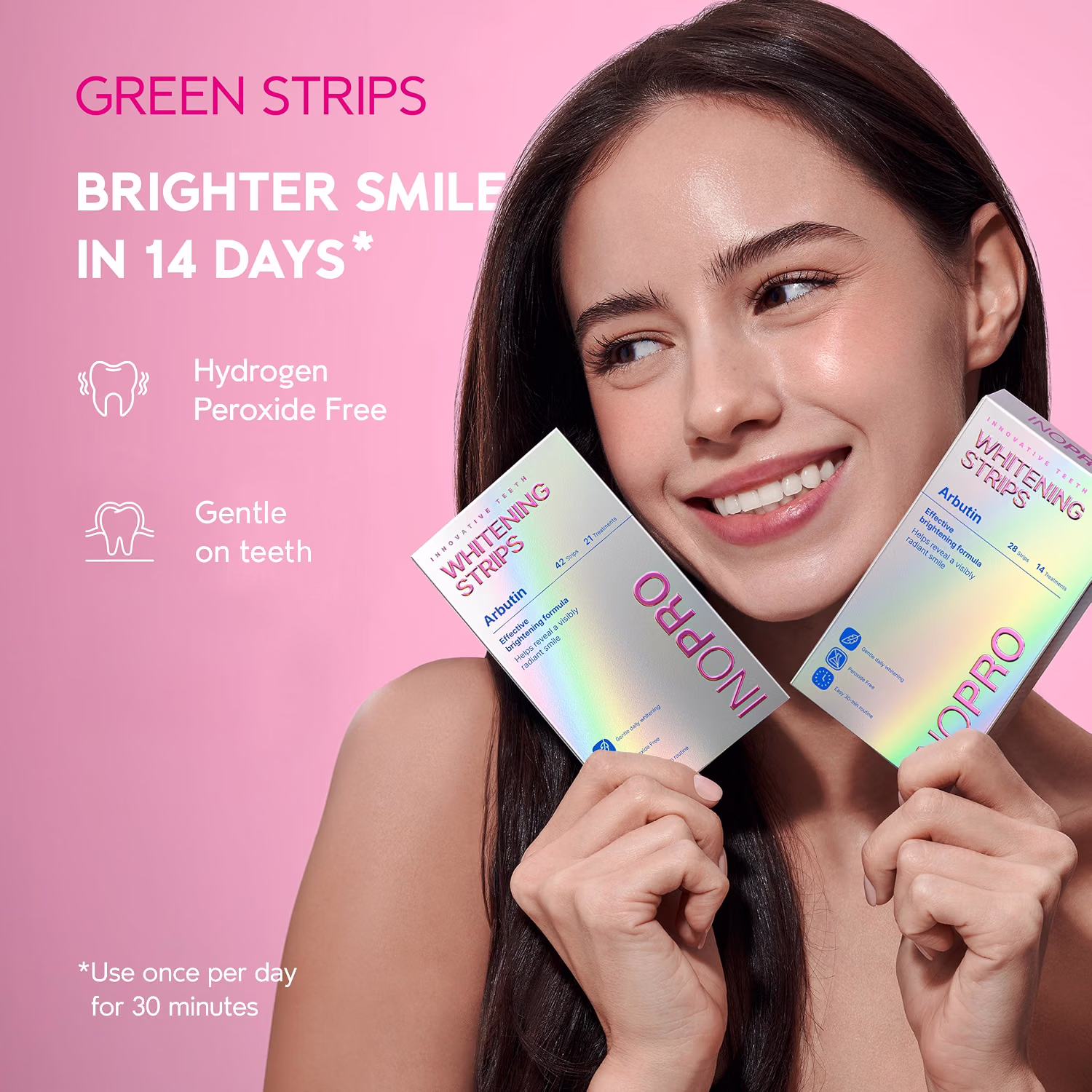 InoPro Green Peroxide Free Teeth Whitening Strips 28 Count for Deep Stain Whitening