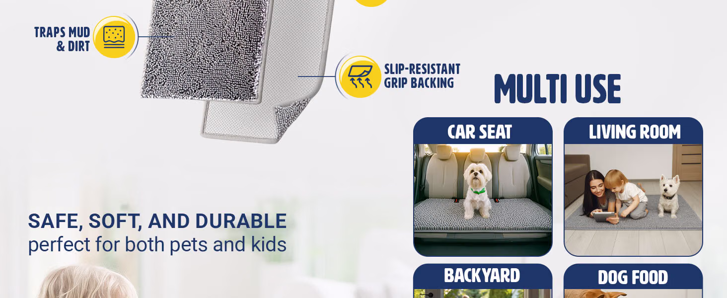 Muddy Mat Super Water Absorbent Indoor Chenille Door Mat Grey 30 x 19