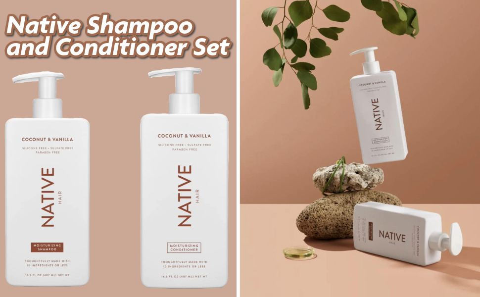 Native Coconut and Vanilla Shampoo and Conditioner 2 Pack Sulfate Free Dye Free Hair Care