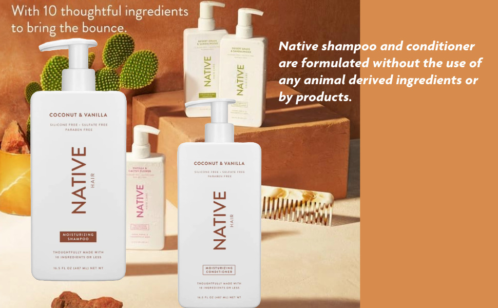 Native Coconut and Vanilla Shampoo and Conditioner 2 Pack Sulfate Free Dye Free Hair Care