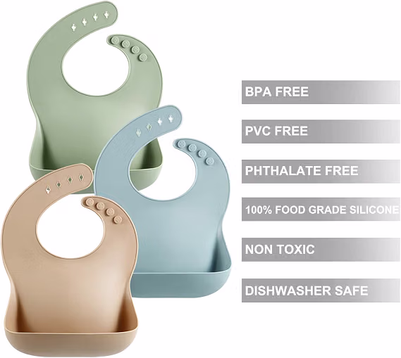 PandaEar Set of 3 Waterproof Silicone Baby Bibs for Babies and Toddlers 10-72 Months