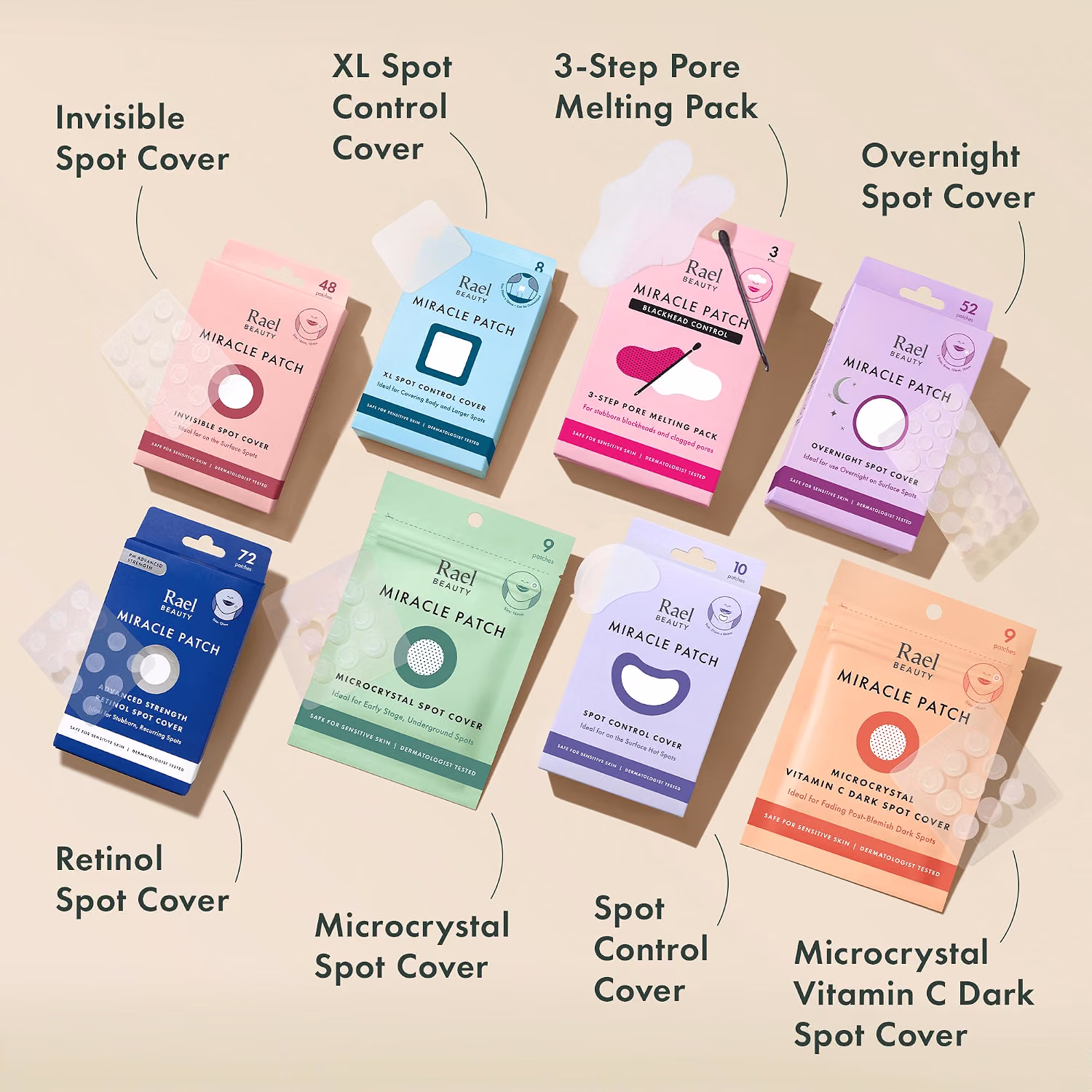 Rael Miracle Invisible Spot Cover Hydrocolloid Acne Pimple Patches 96 Count.