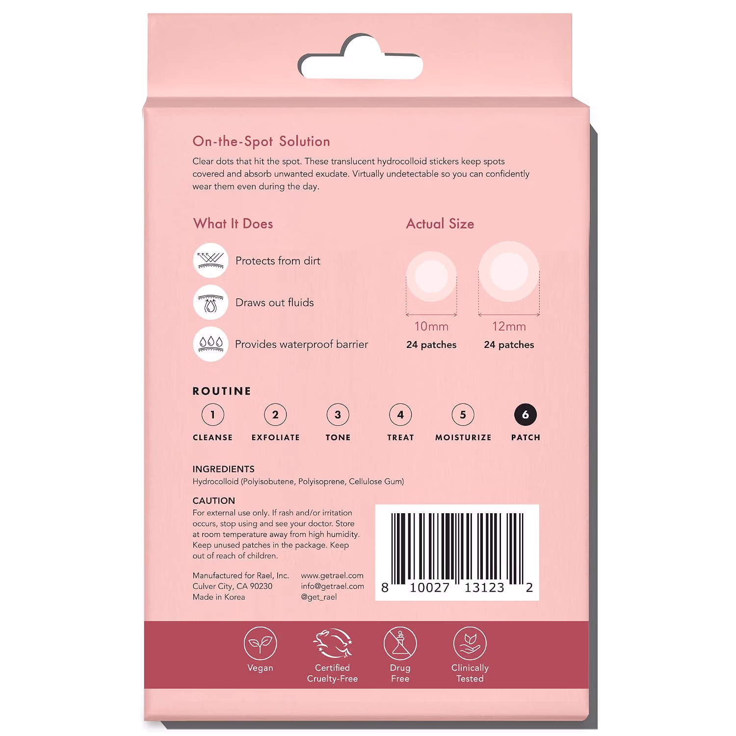 Rael Miracle Invisible Spot Cover Hydrocolloid Acne Pimple Patches 96 Count