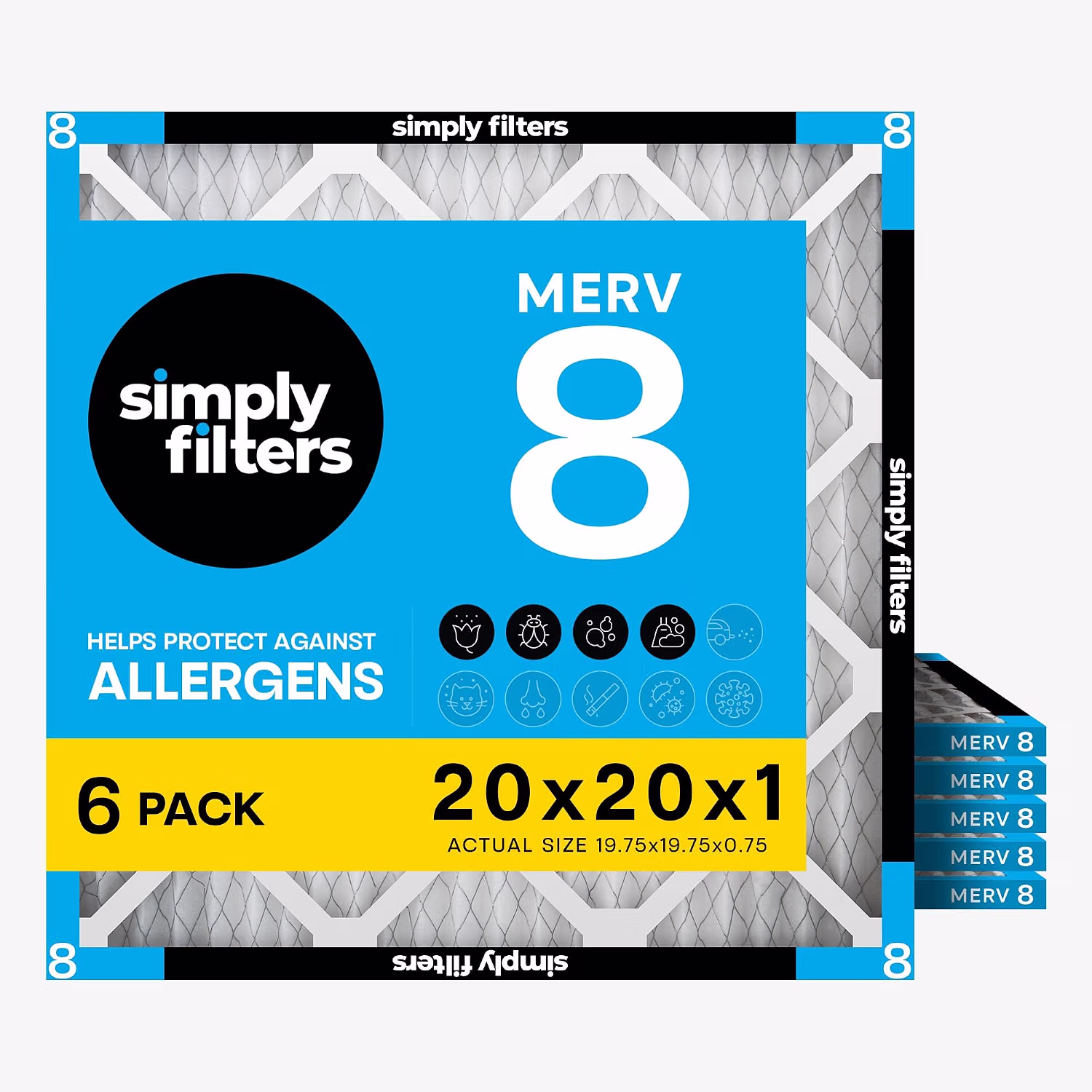 Simply 20x20x1 Air Filter MERV 8 MPR 600 6 Pack for HVAC Furnace