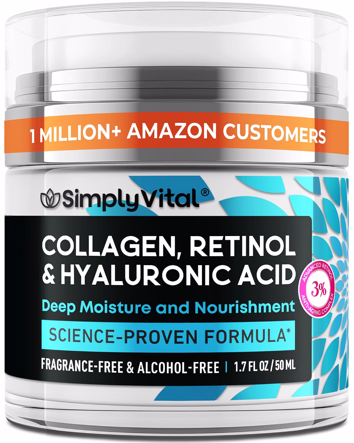 SimplyVital Face Moisturizer Retinol Collagen Hyaluronic Acid Cream 1.7 oz for Facial Skincare