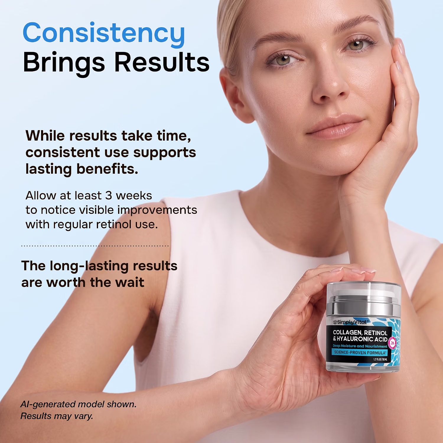 SimplyVital Face Moisturizer Retinol Collagen Hyaluronic Acid Cream 1.7 oz for Facial Skincare