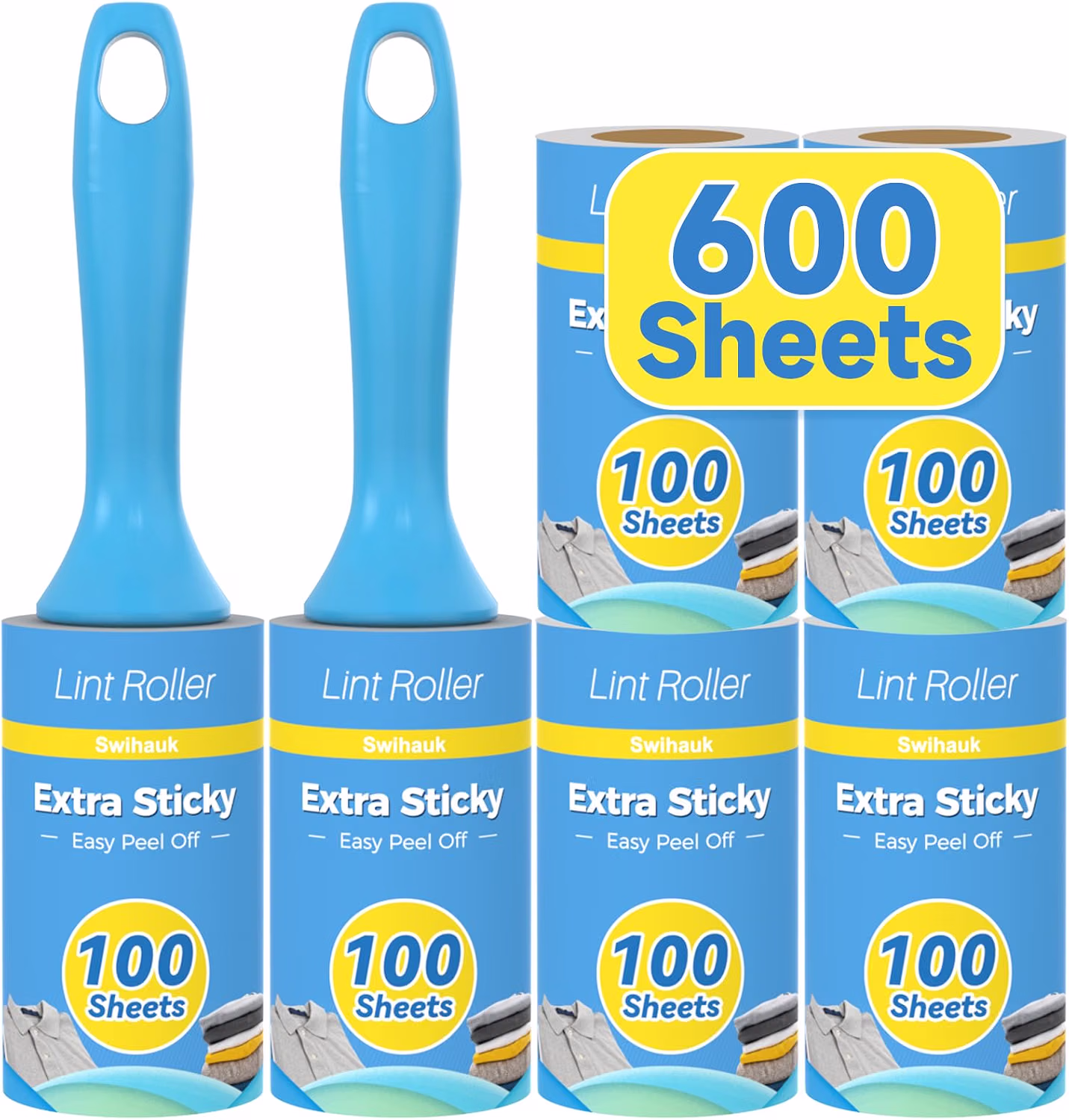Swihauk 600 Sheets Extra Sticky Lint Rollers for Pet Hair Remover for Clothes Couch Furniture and Carpet