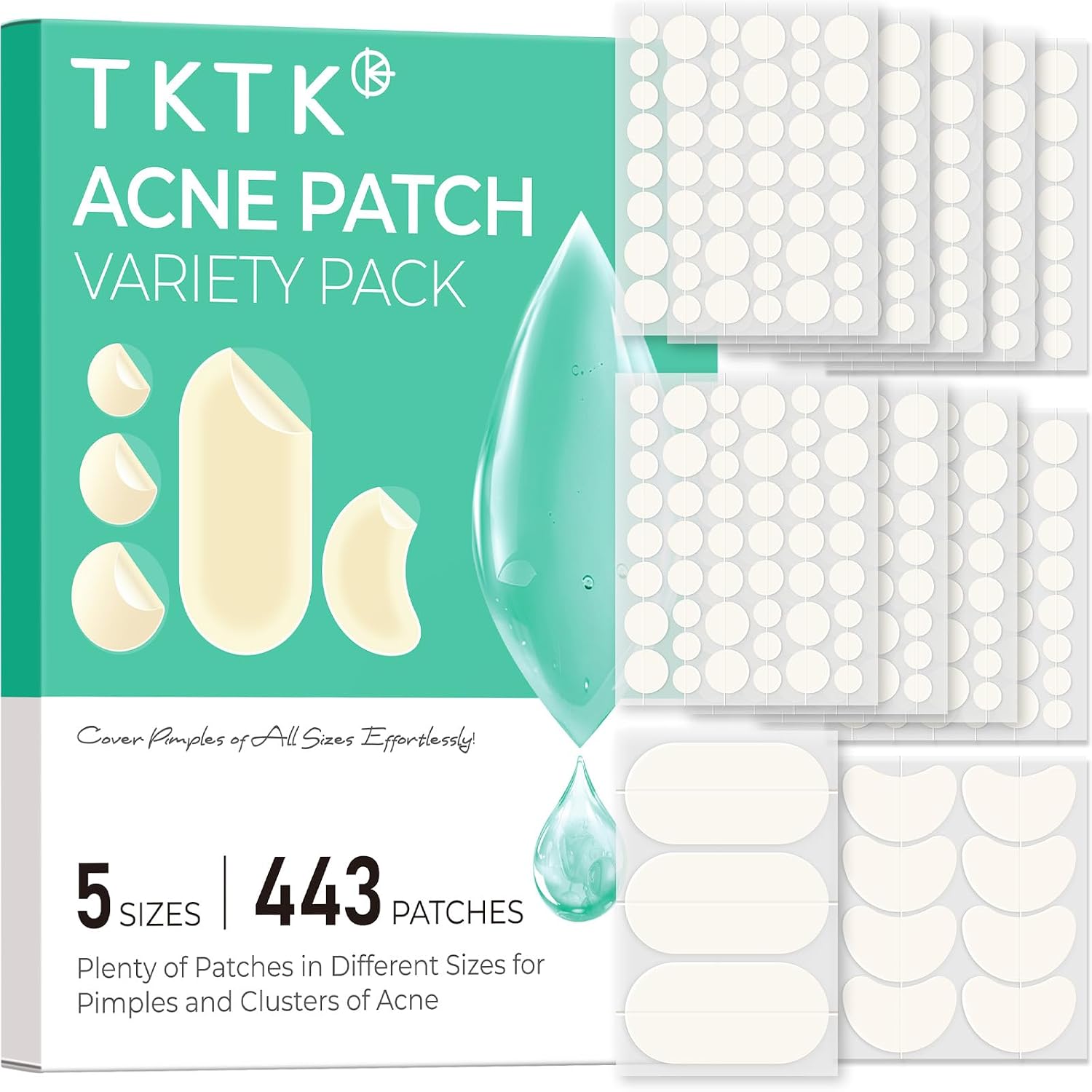 TKTK 443 Count Pimple Patches for Face Hydrocolloid Acne Cover Patch Bulk