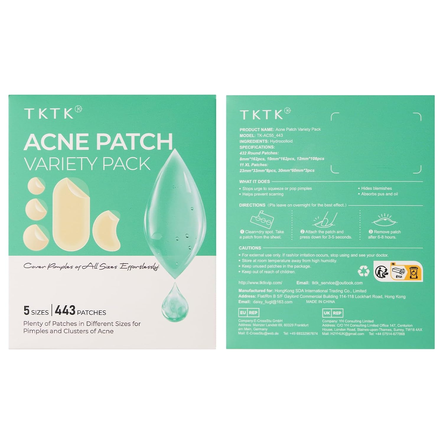 TKTK 443 Count Pimple Patches for Face Hydrocolloid Acne Cover Patch Bulk
