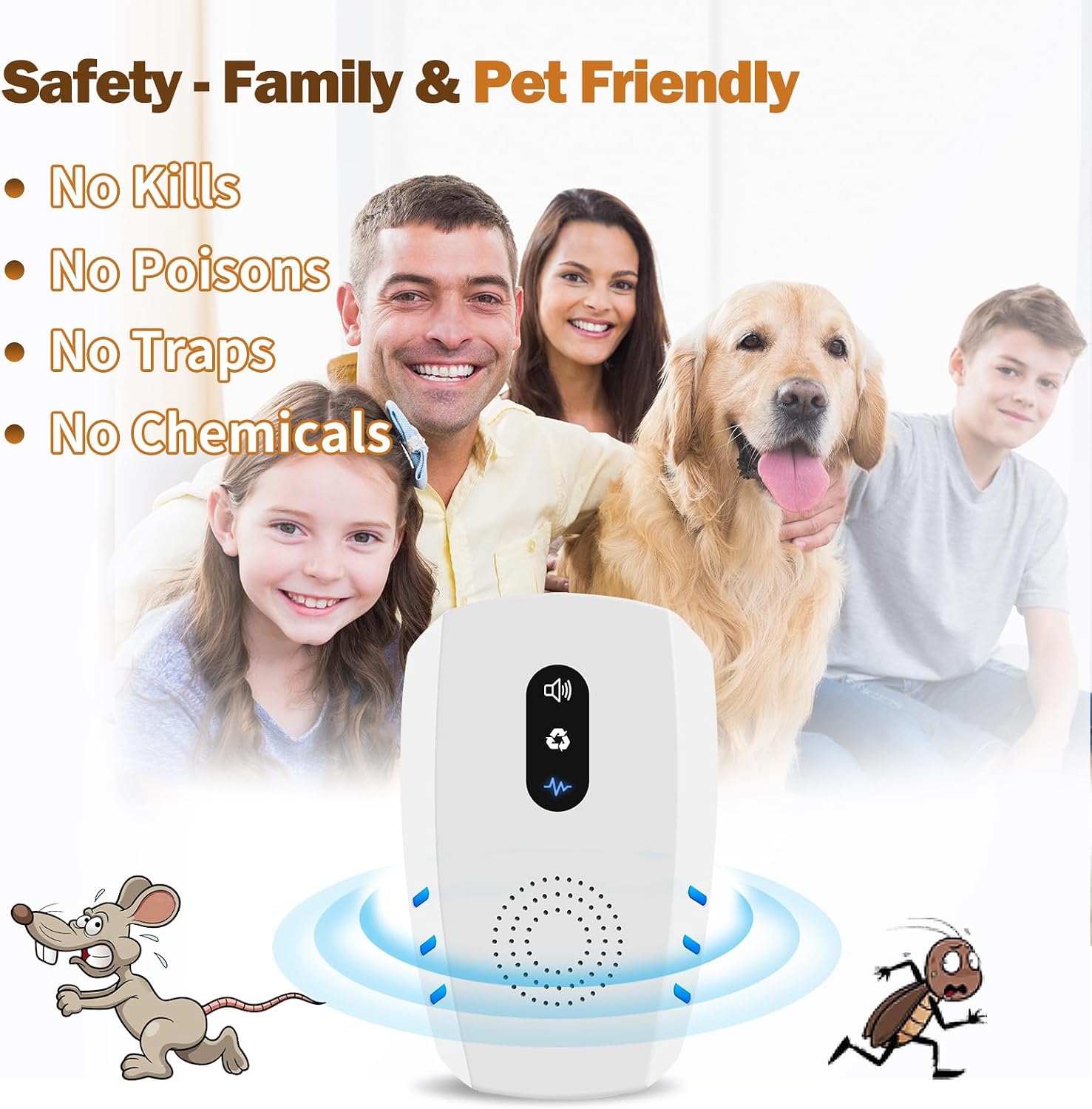 2026 Upgraded Ultrasonic Indoor Pest Repeller with 3 Mode Mouse Traps 6 Pack