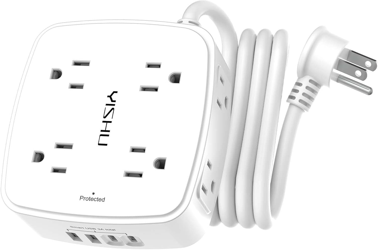 6Ft Surge Protector Power Strip with 8 widely spaced outlets and 4 USB ports for convenient home office and electronic device charging.