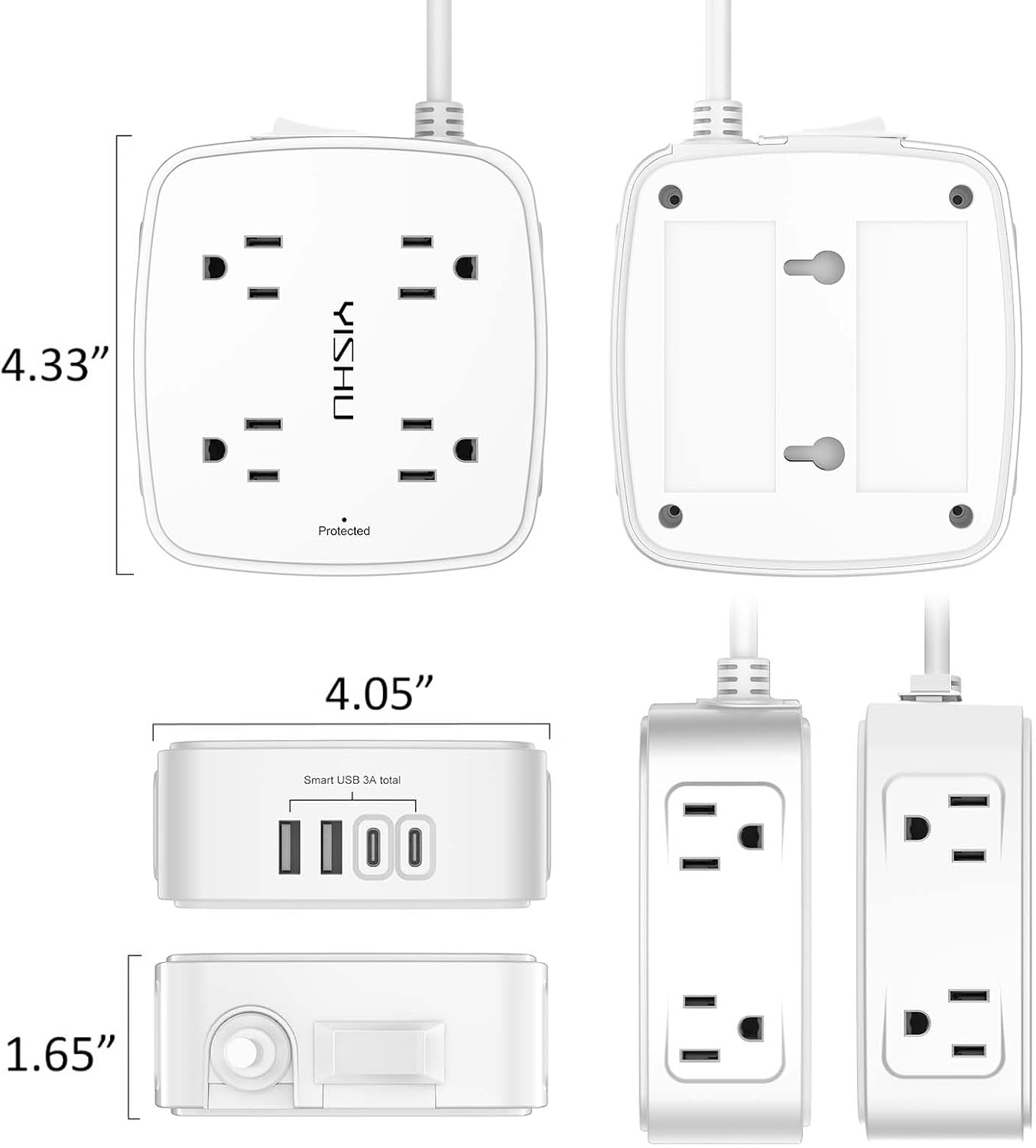 6Ft Surge Protector Power Strip with 8 widely spaced outlets and 4 USB ports for convenient home office and electronic device charging.
