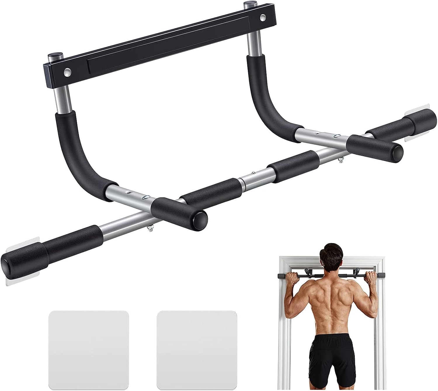 Ally Peaks doorway pull-up bar made with thickened steel, featuring multiple grip positions for home upper-body workouts.