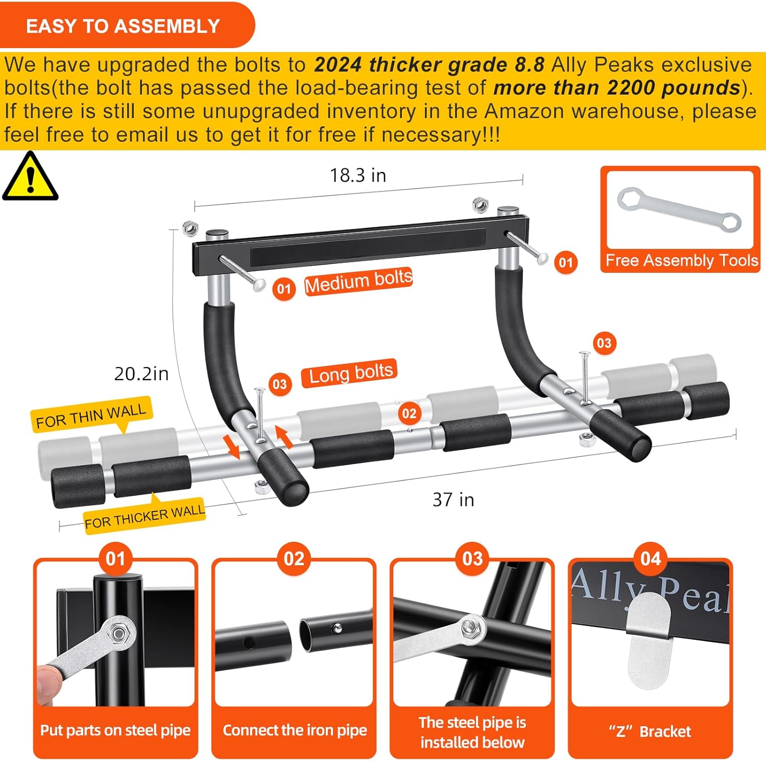 Ally Peaks doorway pull-up bar made with thickened steel, featuring multiple grip positions for home upper-body workouts.