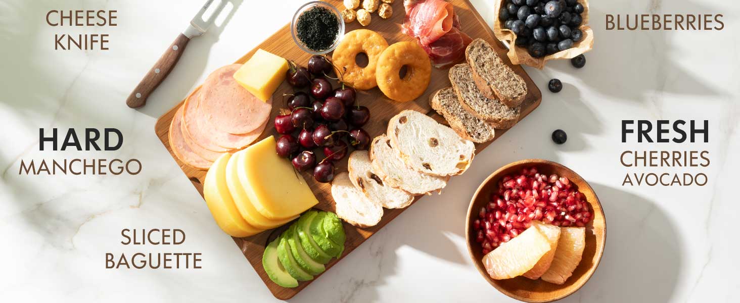 Astercook Deep-Carbonized Bamboo Cutting Boards with Wood Storage Stand, Reversible Chopping Boards, Juice Grooves and Easy-Grip Handles.