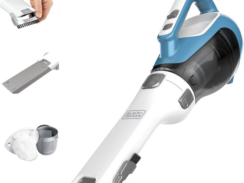 BLACK+DECKER dustbuster AdvancedClean Cordless Handheld Vacuum CHV1410L with Crevice Tool, Rotating Nozzle, Large Dust Bowl and Charging Station.