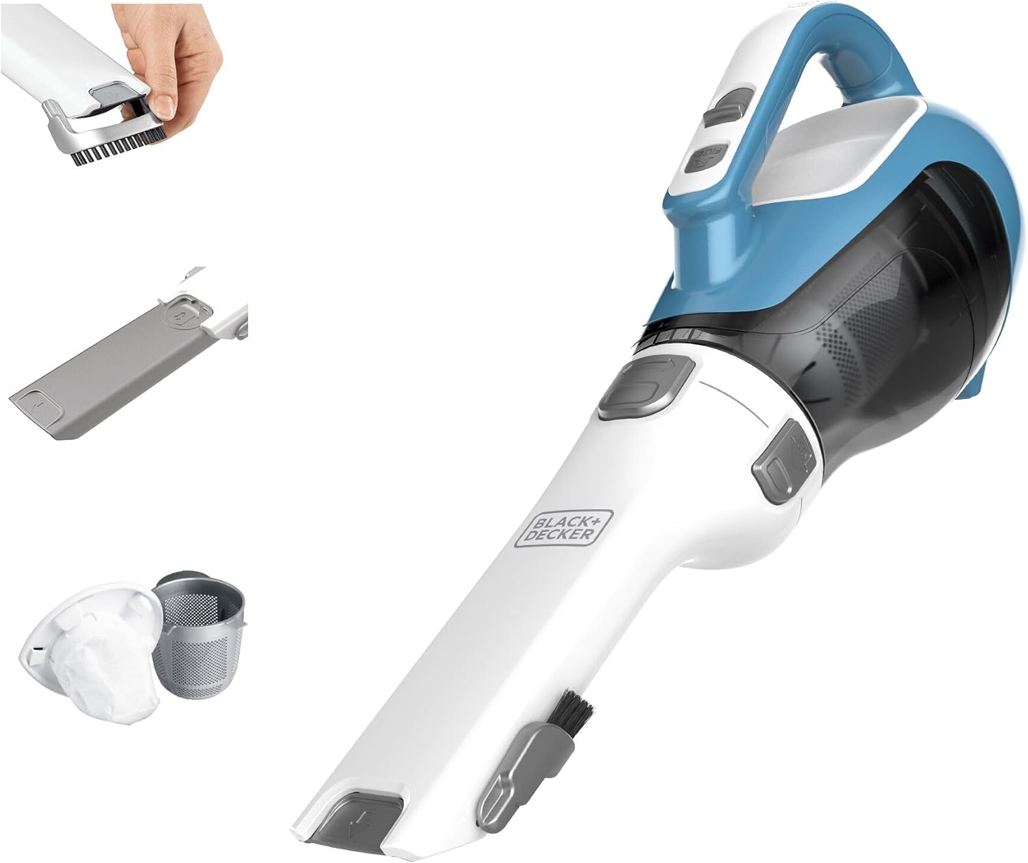 BLACK+DECKER dustbuster AdvancedClean Cordless Handheld Vacuum CHV1410L with Crevice Tool, Rotating Nozzle, Large Dust Bowl and Charging Station.