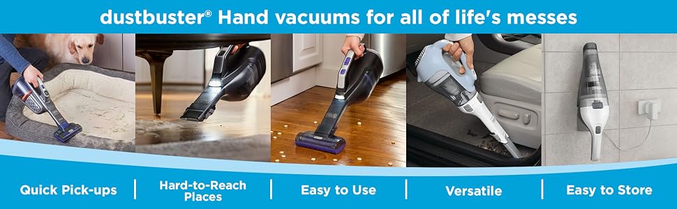 BLACK+DECKER dustbuster AdvancedClean Cordless Handheld Vacuum CHV1410L with Crevice Tool, Rotating Nozzle, Large Dust Bowl and Charging Station.
