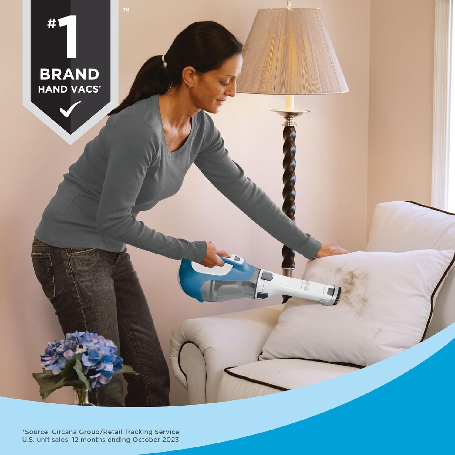 BLACK+DECKER dustbuster AdvancedClean Cordless Handheld Vacuum CHV1410L with Crevice Tool, Rotating Nozzle, Large Dust Bowl and Charging Station.
