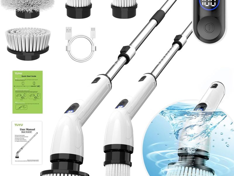 Electric spin scrubber cordless cleaning brush for bathroom, shower, bathtub, tiles, and household cleaning.