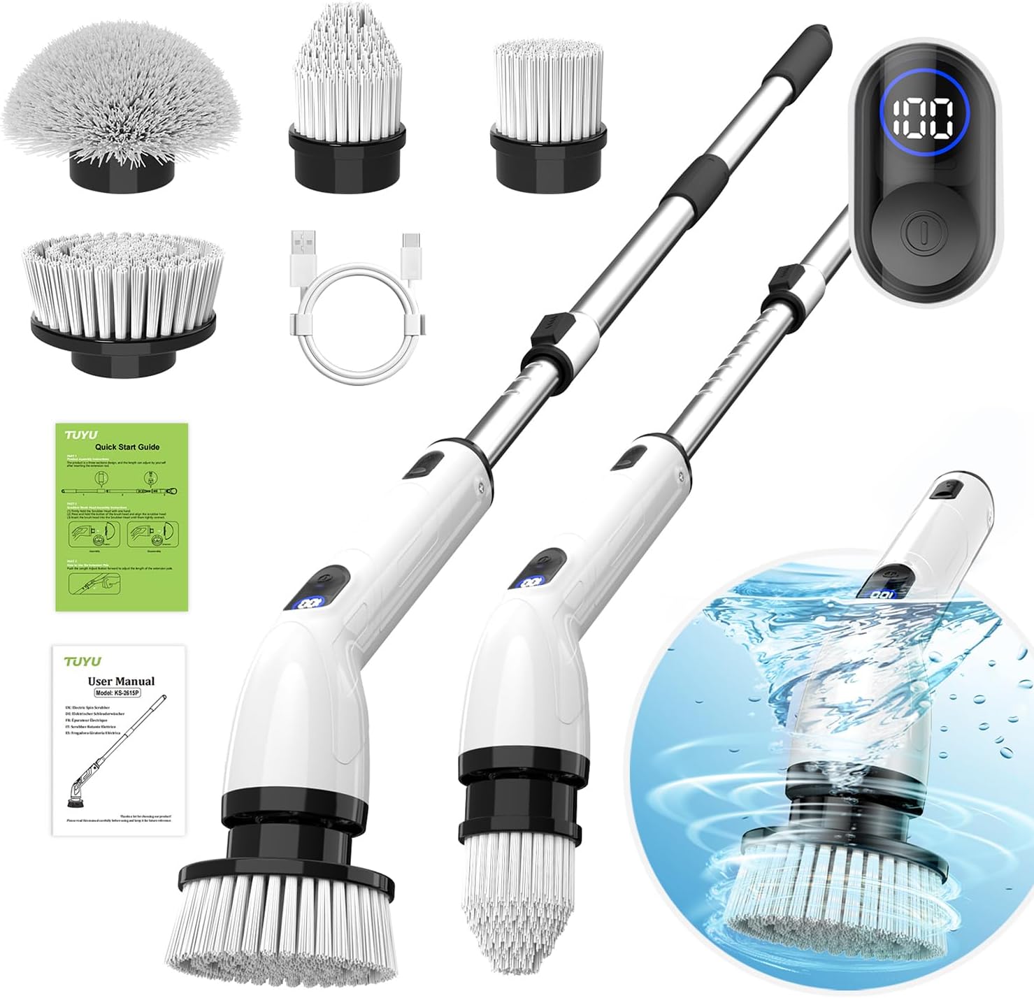 Electric spin scrubber cordless cleaning brush for bathroom, shower, bathtub, tiles, and household cleaning.