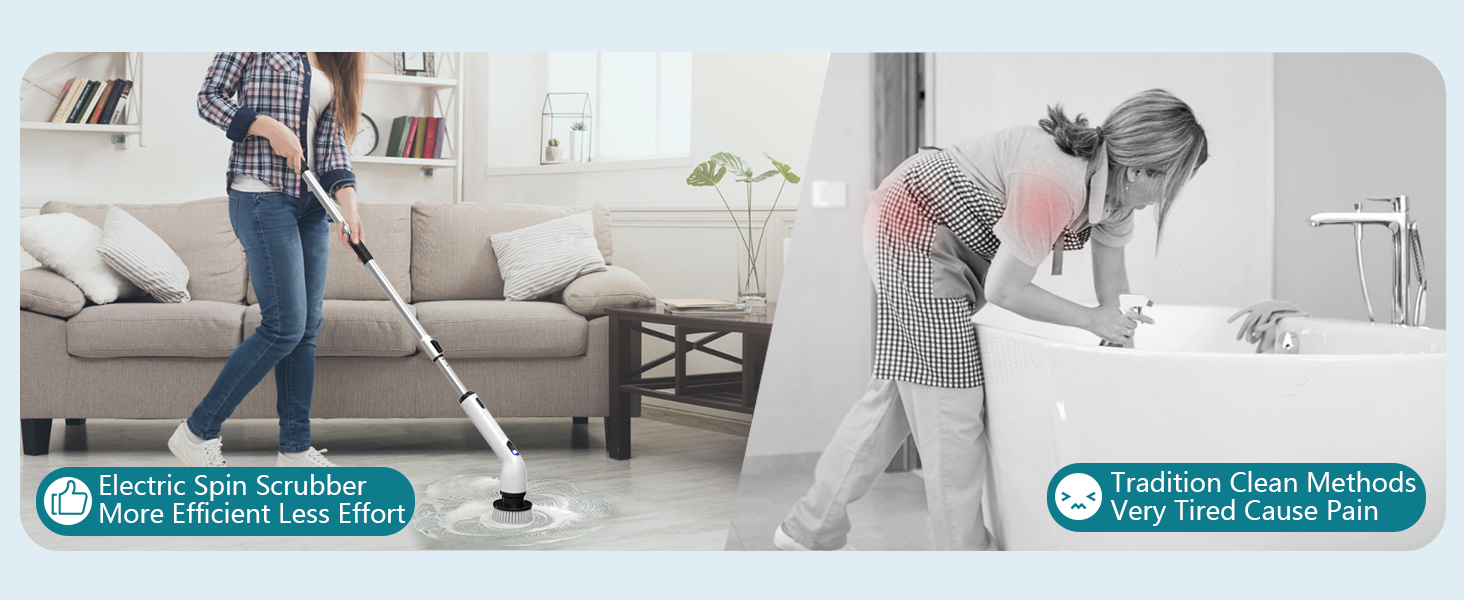 Electric spin scrubber cordless cleaning brush for bathroom, shower, bathtub, tiles, and household cleaning.
