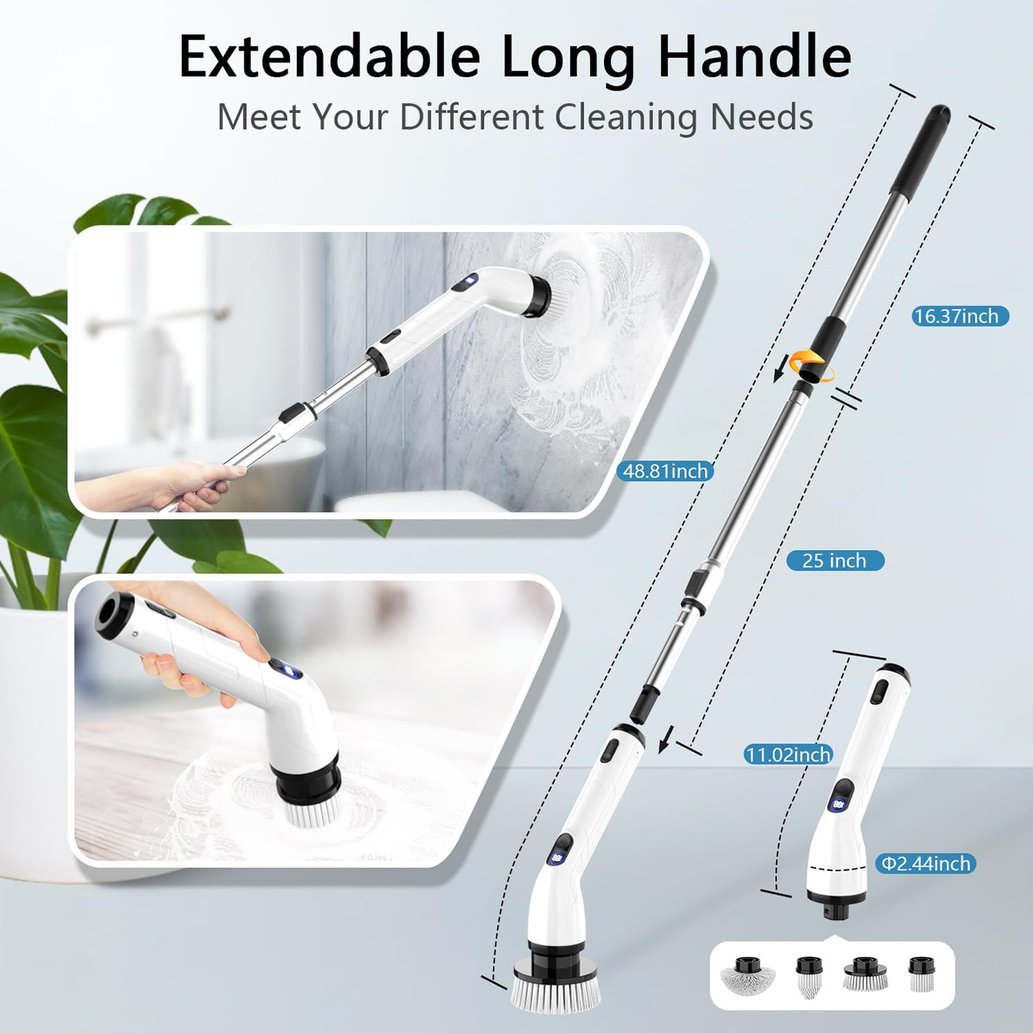 Electric spin scrubber cordless cleaning brush for bathroom, shower, bathtub, tiles, and household cleaning.

