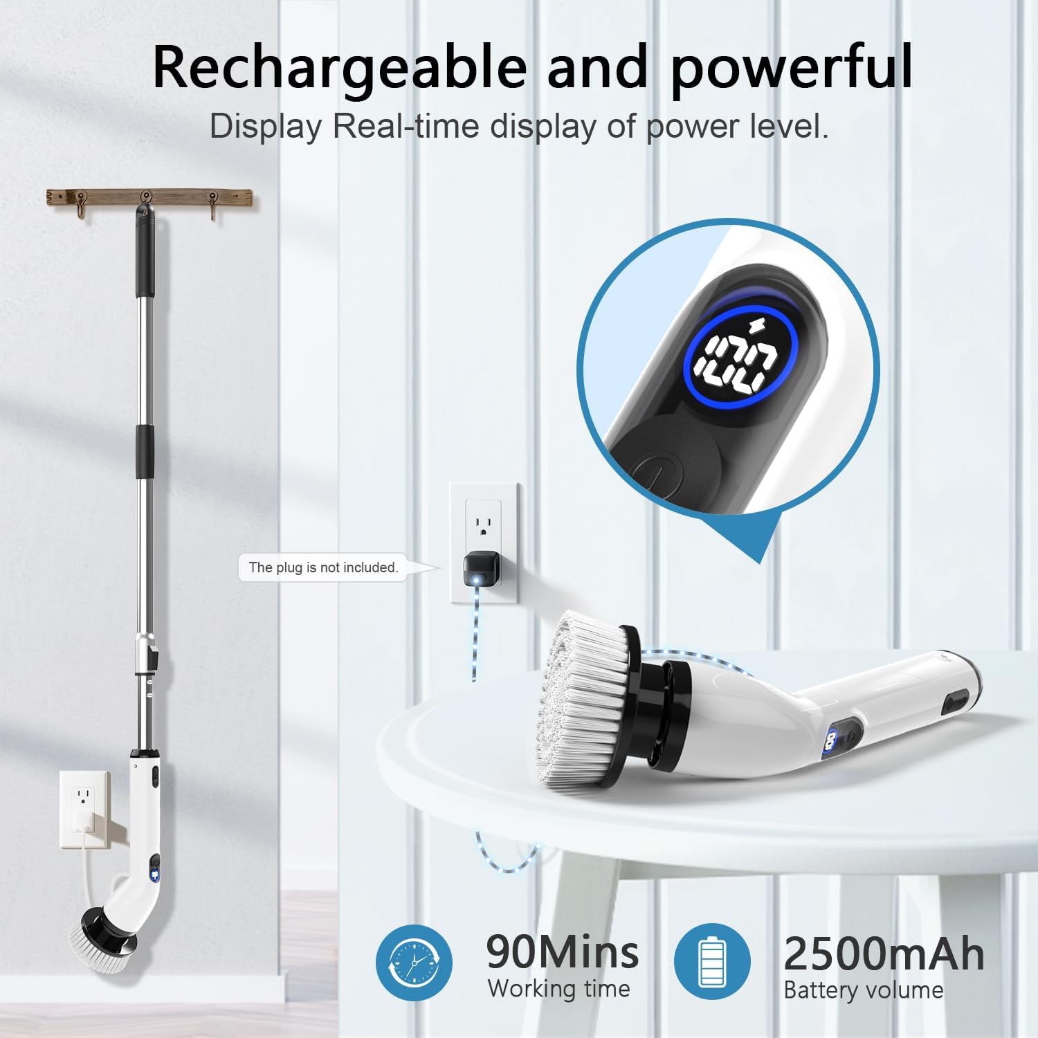 Electric spin scrubber cordless cleaning brush for bathroom, shower, bathtub, tiles, and household cleaning.
