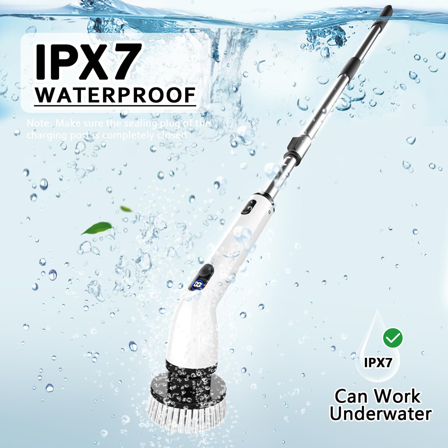 Electric spin scrubber cordless cleaning brush for bathroom, shower, bathtub, tiles, and household cleaning.
