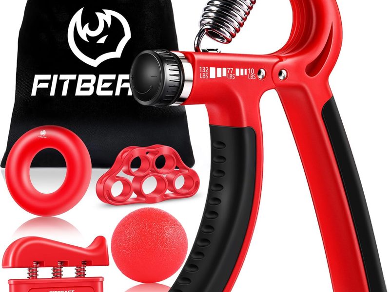 FitBeast grip strengthener and forearm exercise kit with five pieces and adjustable resistance for hand grip training.