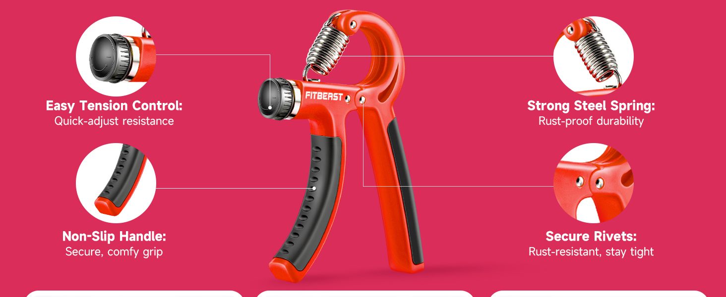 FitBeast grip strengthener and forearm exercise kit with five pieces and adjustable resistance for hand grip training.
