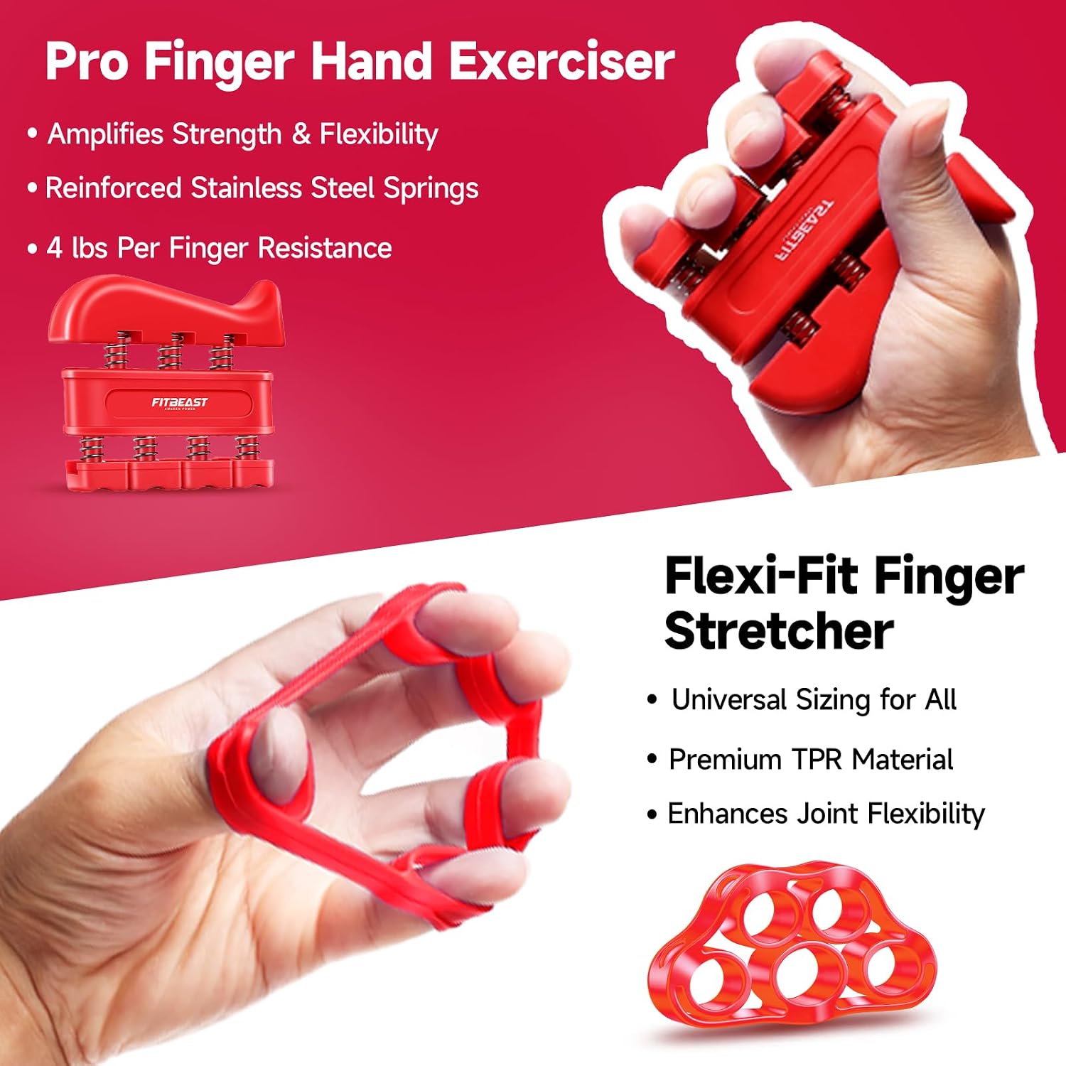FitBeast grip strengthener and forearm exercise kit with five pieces and adjustable resistance for hand grip training.
