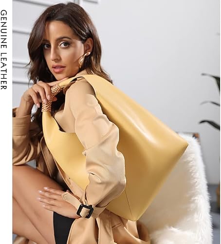 JIUFENG Hobo Bag for Women in a solid-color genuine leather bucket tote style, designed as a commuter and underarm shoulder handbag.
