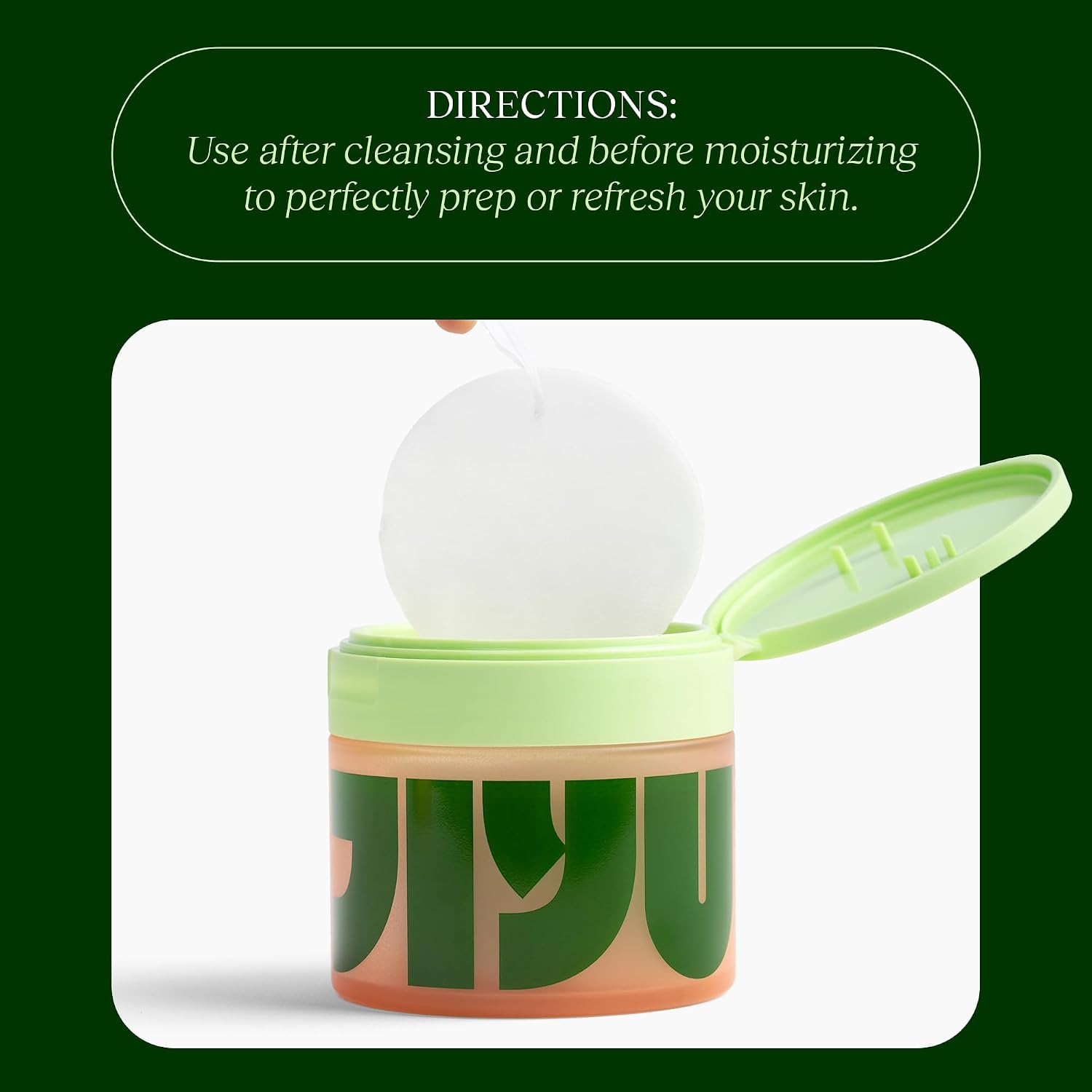 JIYU Korean skincare toner pads with snail mucin, niacinamide, peptides, and Centella, 100-count facial treatment for hydrated-looking skin.
