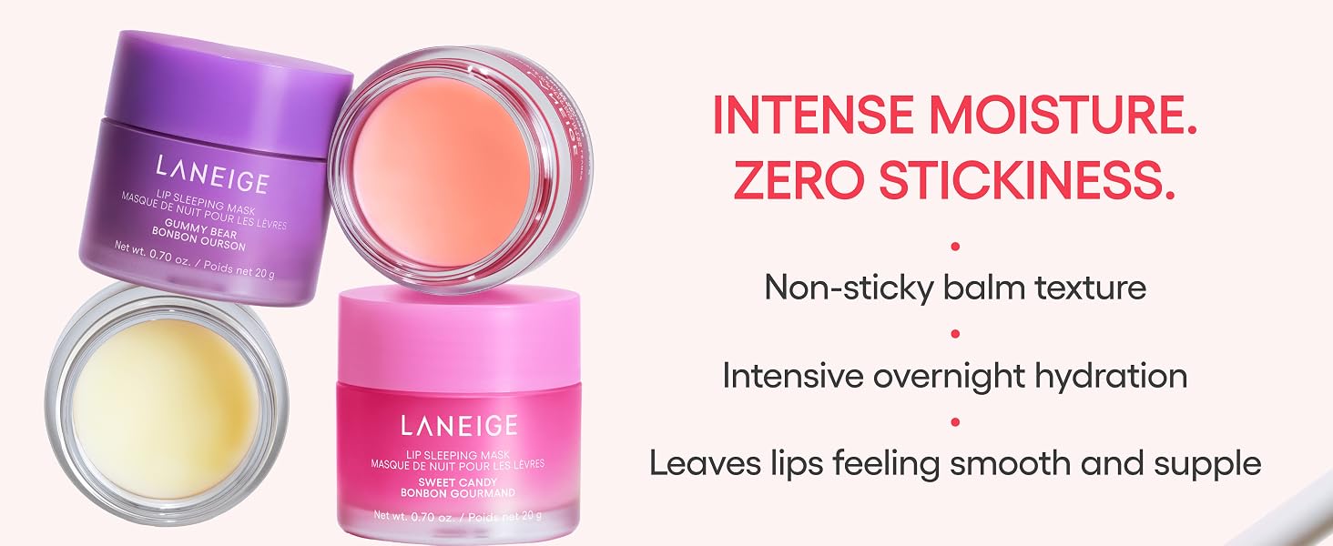 LANEIGE Lip Sleeping Mask with vitamin C, murumuru butter, and shea butter for overnight hydration and care for dry lips.
