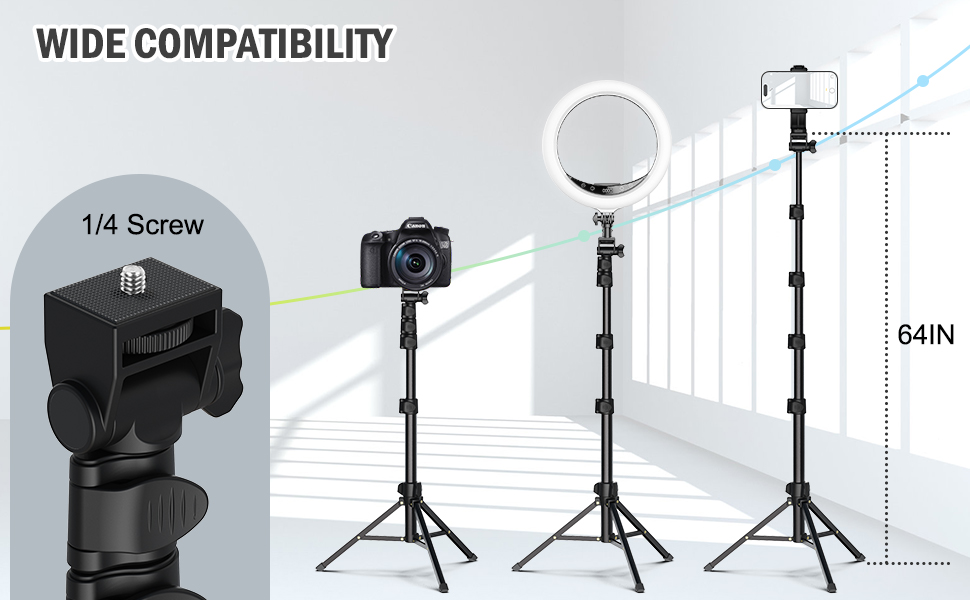 Liphisy 64 Inch Tripod for Cell Phone and Camera with Remote Control and Phone Holder.