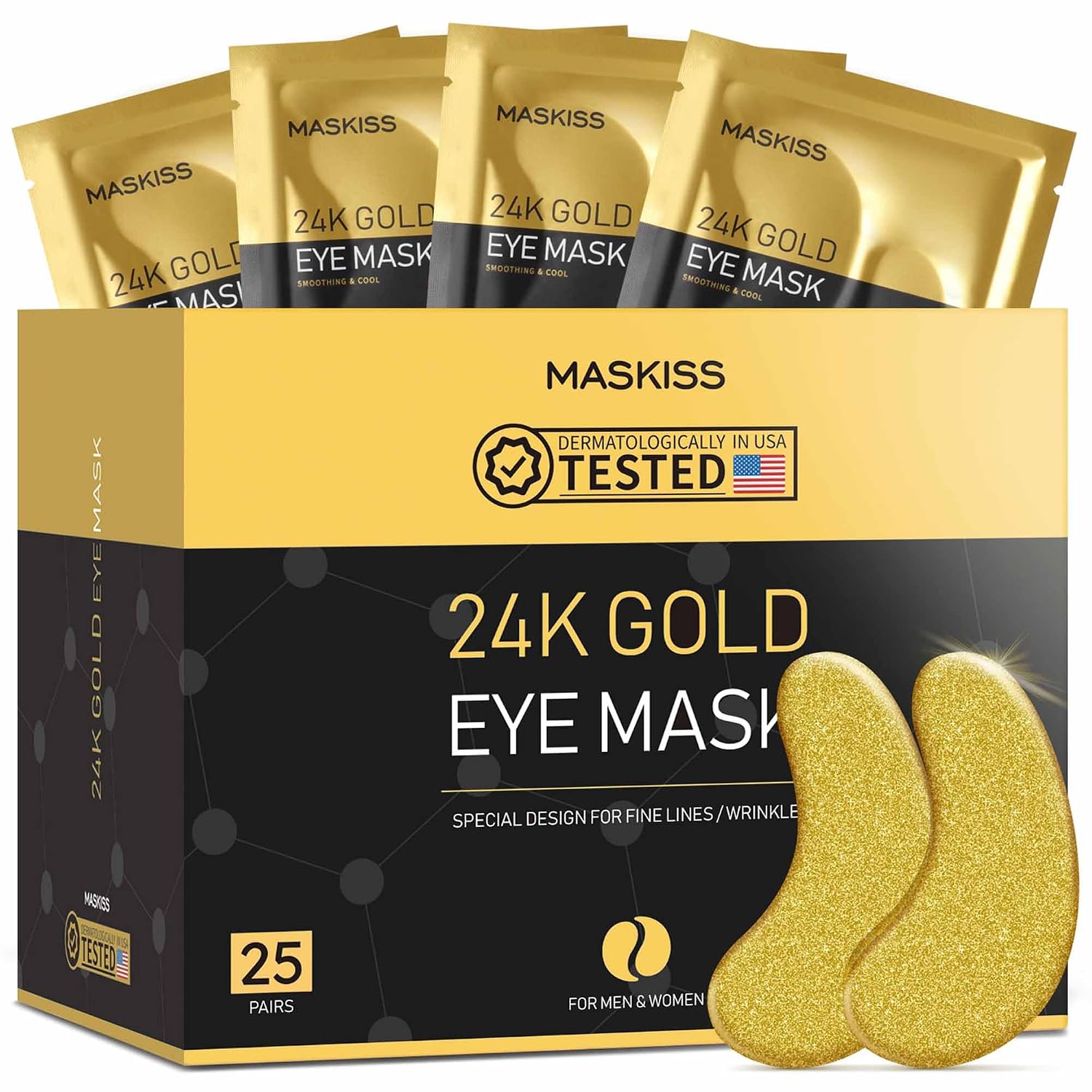 Maskiss 24K Gold Under Eye Patches 25 Pairs Collagen Eye Mask for Puffy Eyes and Dark Circles