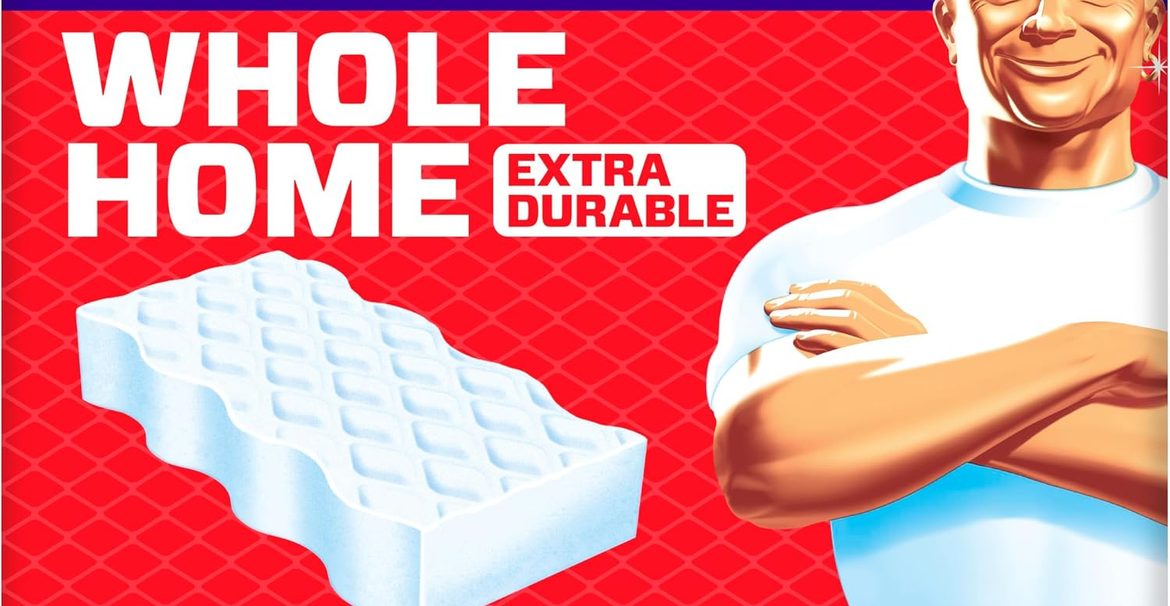Mr. Clean Magic Eraser Extra Durable 12-count pack of melamine cleaning pads for compatible wall, kitchen, bathroom, shower, and sneaker cleaning tasks.