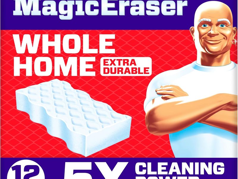Mr. Clean Magic Eraser Extra Durable 12-count pack of melamine cleaning pads for compatible wall, kitchen, bathroom, shower, and sneaker cleaning tasks.