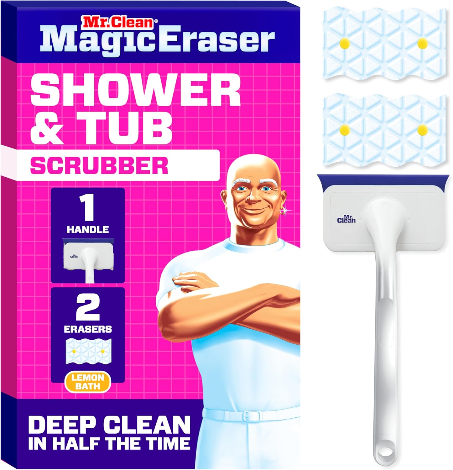 Mr. Clean Magic Eraser Shower and Tub Scrubber Lemon Starter Kit with 2 Foaming Magic Erasers
