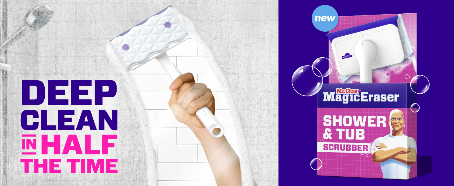Mr. Clean Magic Eraser Shower and Tub Scrubber Lemon Starter Kit with 2 Foaming Magic Erasers