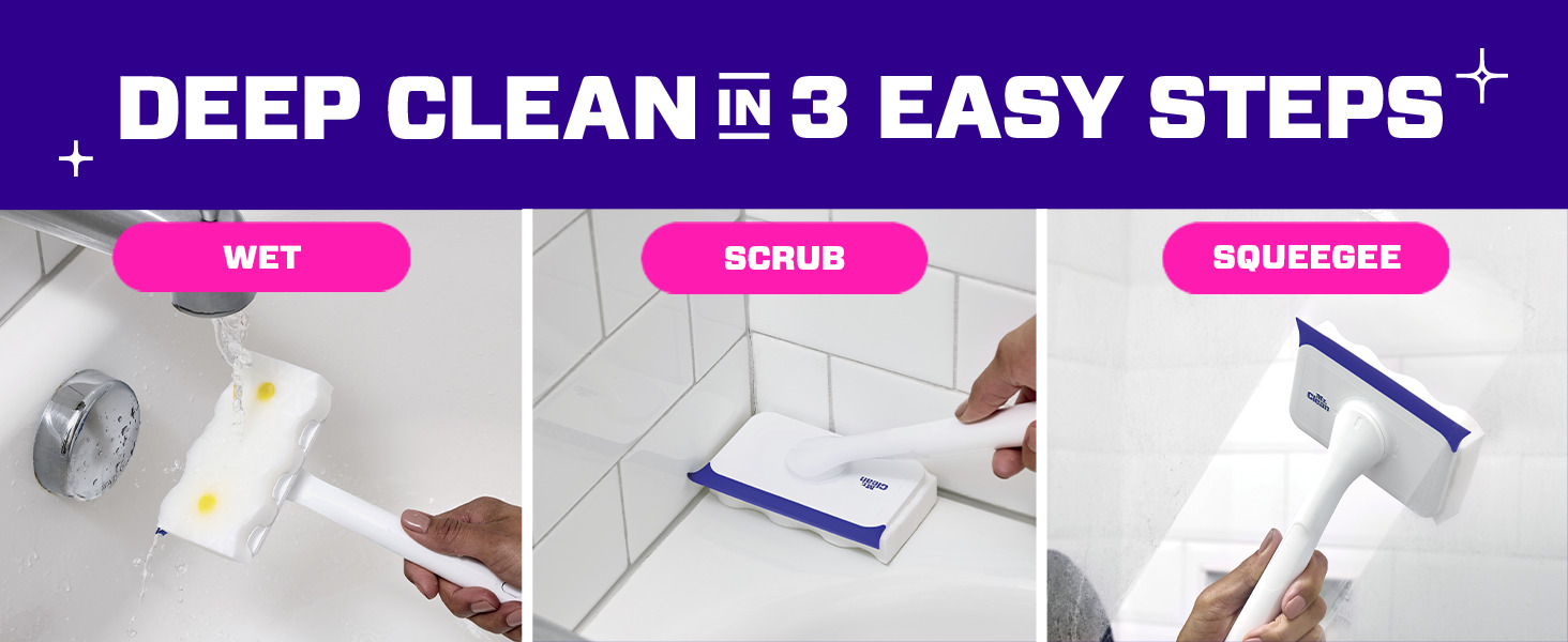 Mr. Clean Magic Eraser Shower and Tub Scrubber Lemon Starter Kit with 2 Foaming Magic Erasers