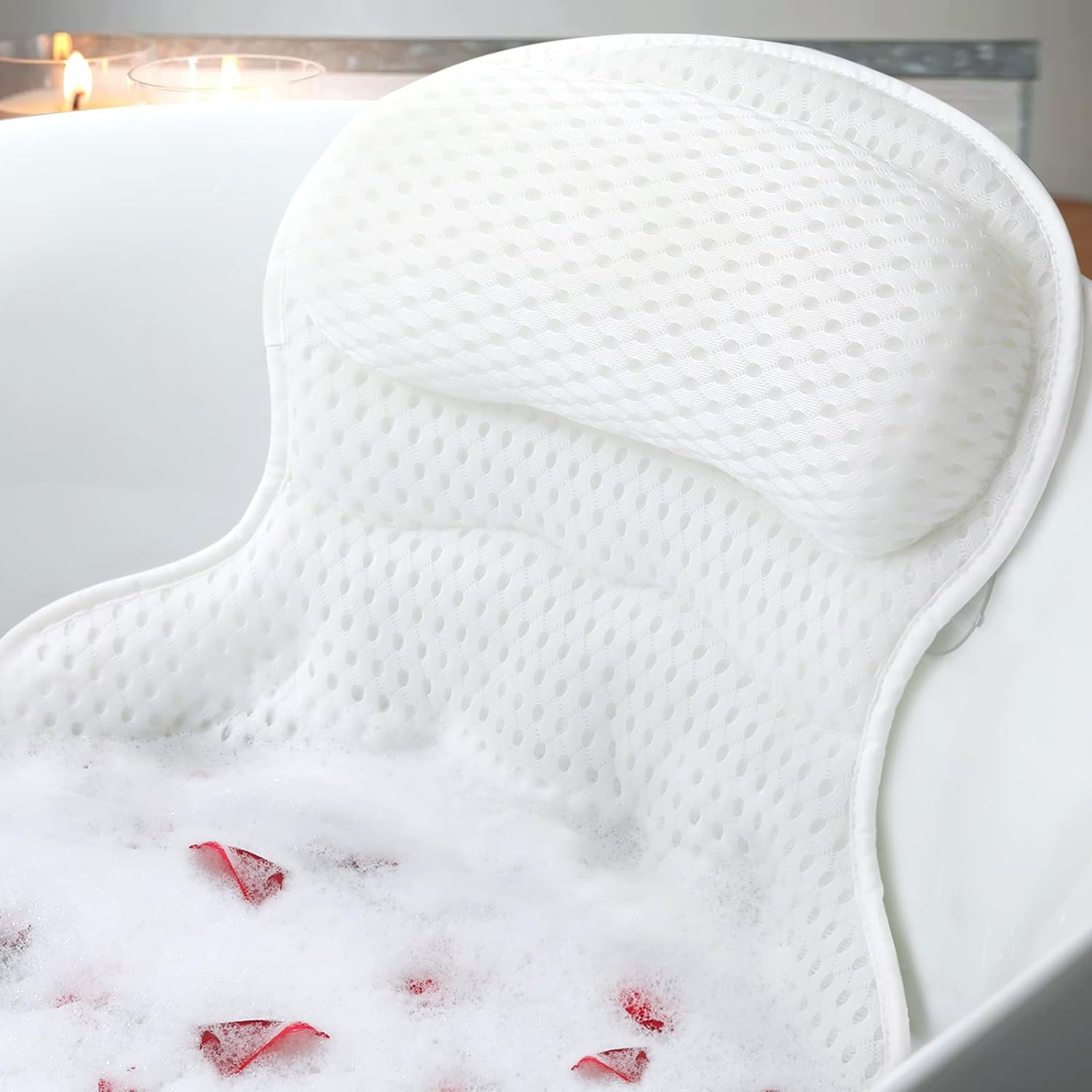 Ozyalo Bath Pillow for Tub designed to provide cushioned head and neck support for a comfortable, relaxing bathtub experience.