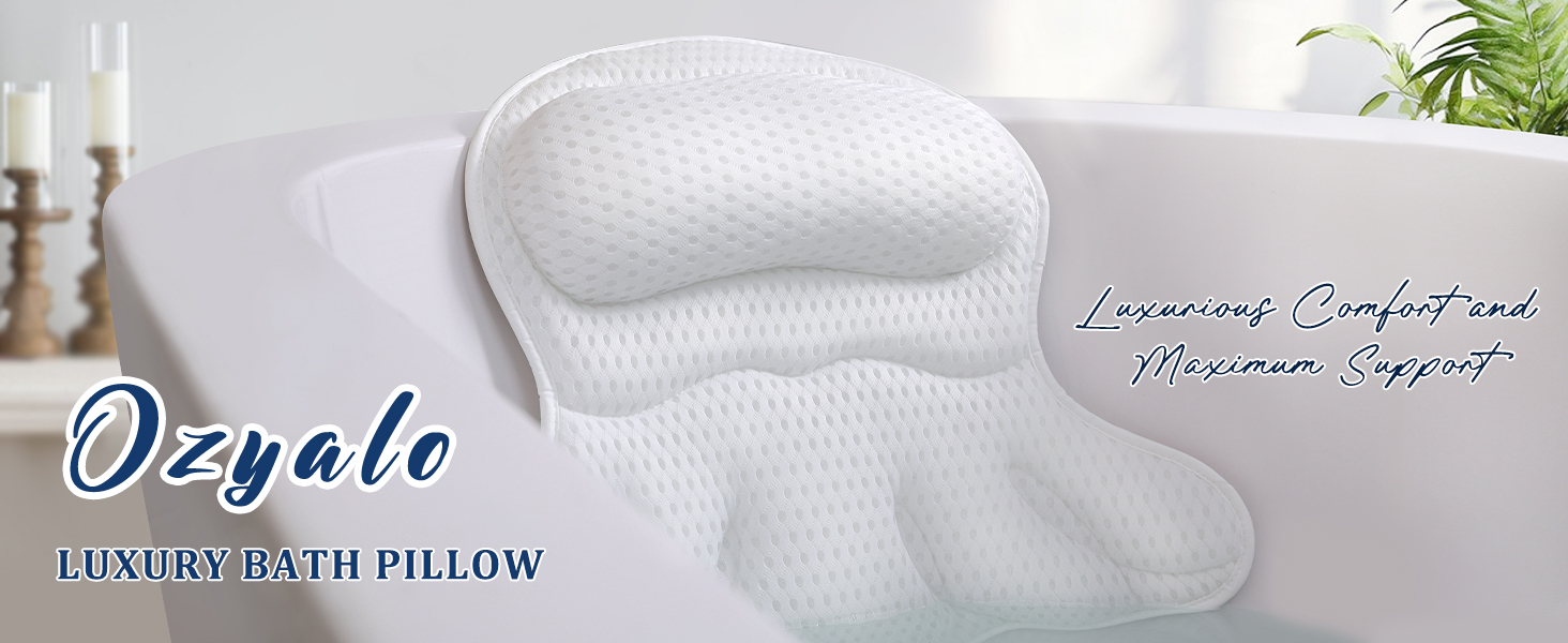 Ozyalo Bath Pillow for Tub designed to provide cushioned head and neck support for a comfortable, relaxing bathtub experience.
