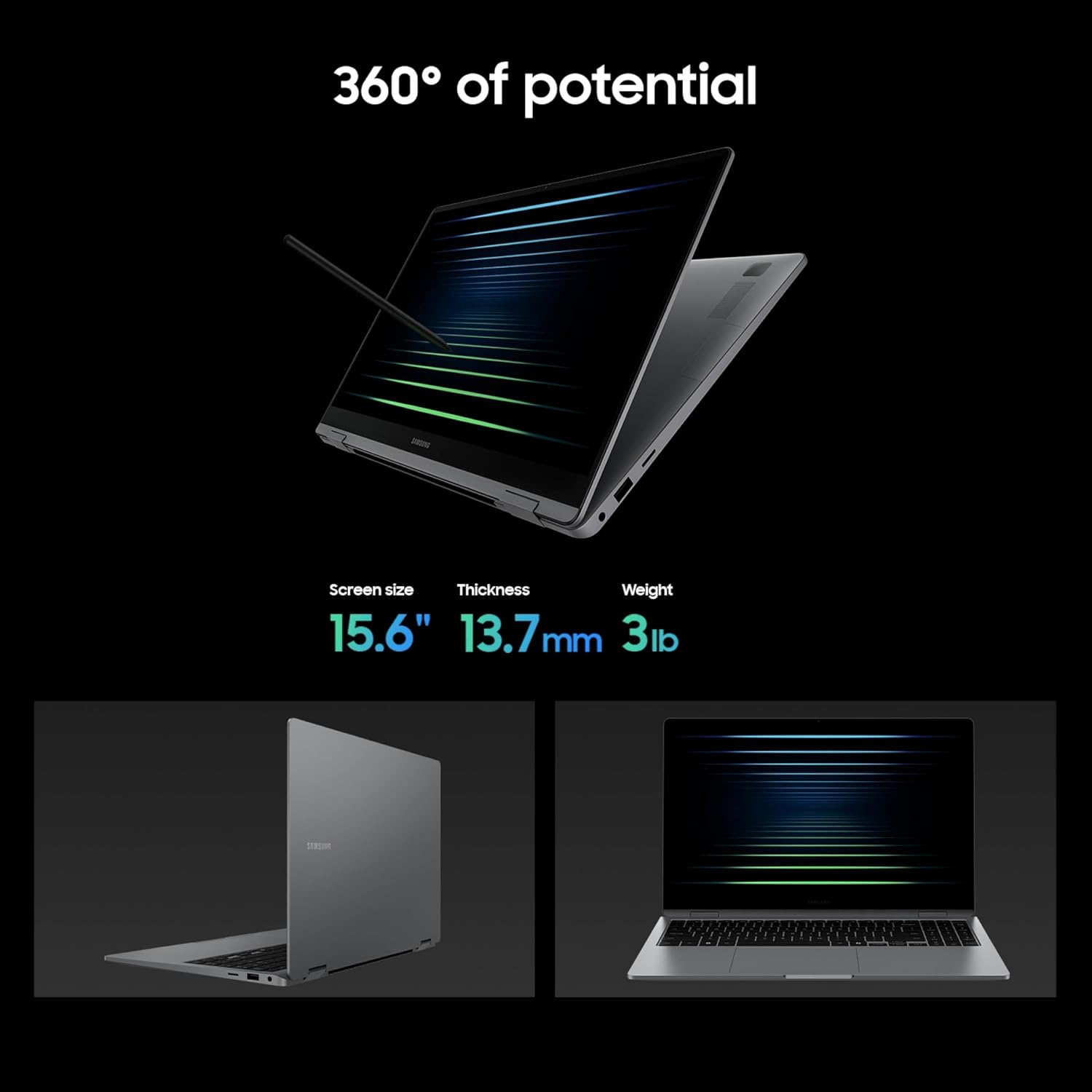 Samsung 15.6 Inch Galaxy Book5 360 Copilot Plus PC AI Business Laptop with FHD AMOLED Touchscreen 16GB 512GB Gray.