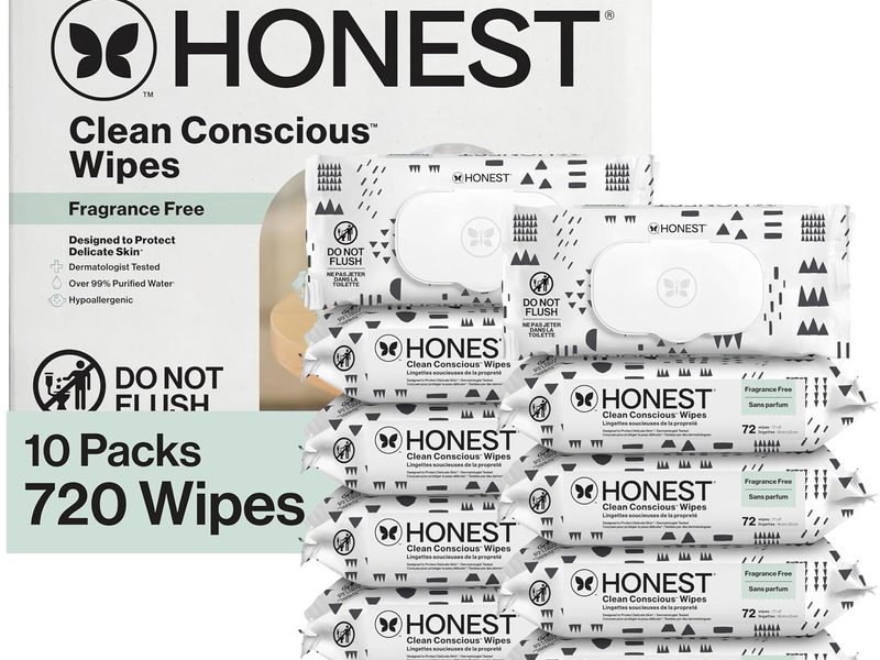 The Honest Company Multi-Use Baby Wipes in Pattern Play design, 720-count pack for everyday baby-care cleanup.